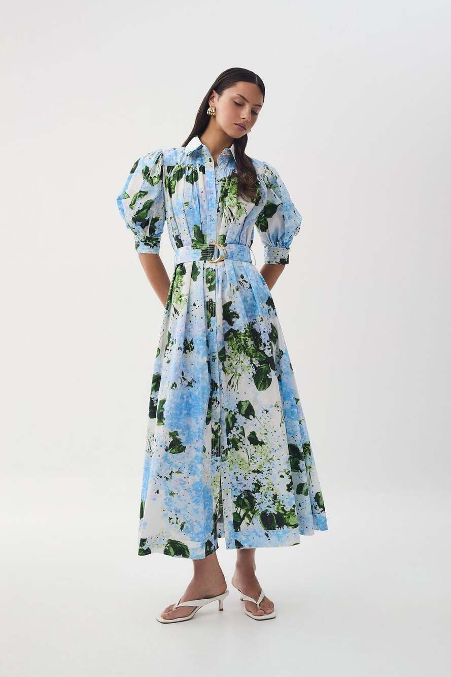 Aje. Belted Floral-Print Linen Midi Dress size 10 - Picture 6 of 11